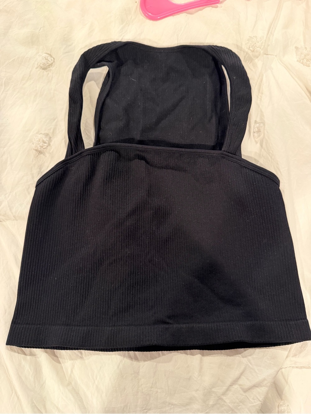 Black Ribbed Crop Tank Top - Unbranded